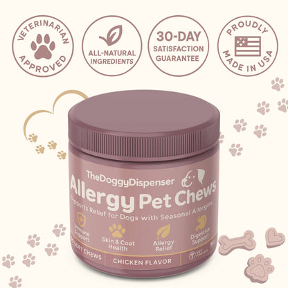 Benefits icon grid—dual-action itch support, immune balance, skin & coat health for dogs.