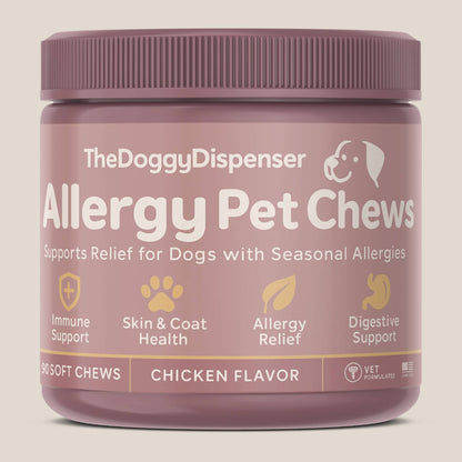 Allergy Pet Chew™ jar label—Skin+Gut Sync™ dual-action allergy & immune support.